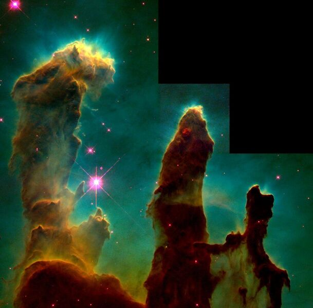 Die Säulen der Schöpfung gehören zu den bekanntesten Aufnahmen von Hubble. (Jeff Hester and Paul Scowen, (Arizona State University), and  NASA/ESA)