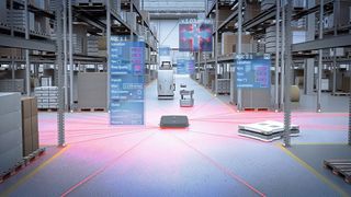 Die Lokalisierungslösung von Sick übernimmt automatisch die Führung der Fahrzeuge, sobald das magnetische oder optische Spurführungsband nicht mehr erkannt wird. (Sick)