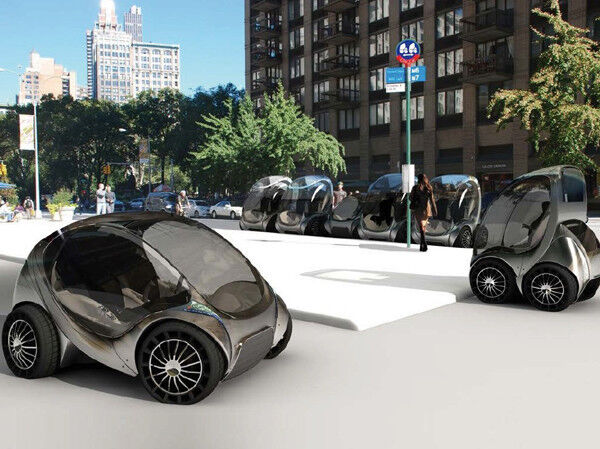 In Genf wird in diesem Jahr erstmals die Serienversion des E-Stadtautos Hiriko Fold gezeigt, das sich auf Knopfdruck noch kleiner machen (2 m) und auf der Stelle drehen kann, um auch kleinste Parklücken zu nutzen (Bild: Hiriko)