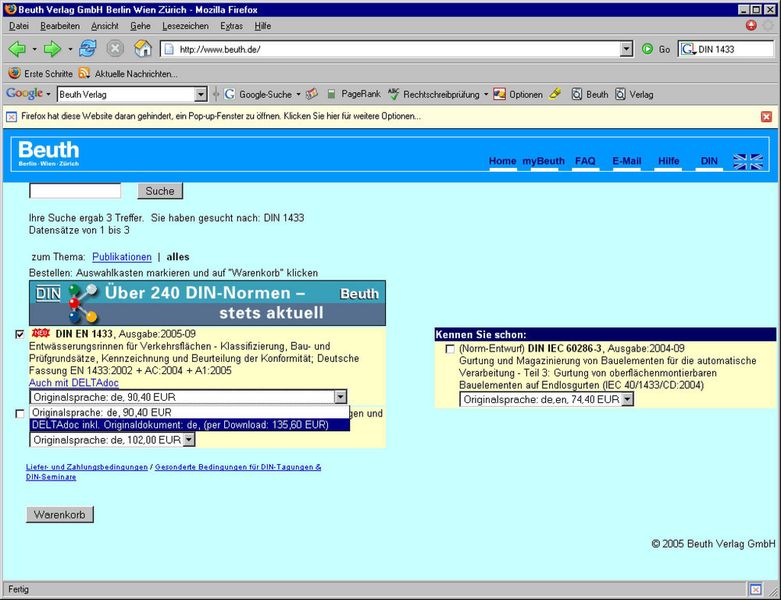 2. Beispiel: DELTAdoc, Beispiel für den Download mit optionalem Dokumentenvergleich (Archiv: Vogel Business Media)