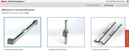 (Bei der Detailauslegung wählt der Nutzer zwischen einer einzelnen Lineareinheit, Auslegerachse oder einer Synchronachse aus. Bild: Item)