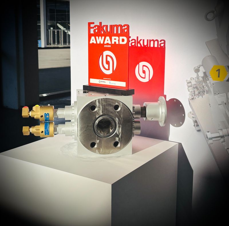 In occasione della 30ª edizione della fiera specializzata nella lavorazione delle materie plastiche è stato assegnato per la prima volta il Fakuma Innovation Award. Maag si è aggiudicata il primo posto nella categoria Estrusione con la nuova pompa per PVC extrex⁶ EC.(Bild:  Maag)