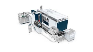 The Netstal CAP-Line 4500 with 128-cavity mold from z-moulds produces 26 mm tamper-evident water closures at a cycle time of 1.9 seconds (Source: Netstal)