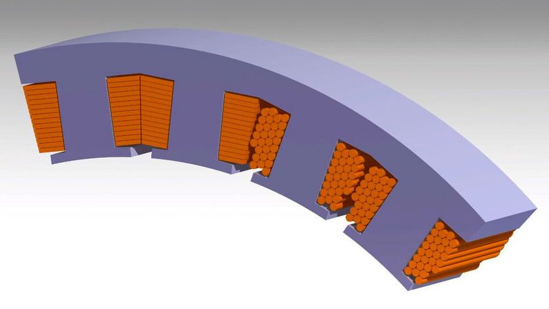Gussspulen im Vergleich mit konventionell gewickelten Spulen.(Bild:  Fraunhofer IFAM)