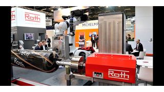 Auf der JEC in Paris präsentiert Roth Composite vom 3. bis 5. März unter anderem wie die Organoblechherstellung und das Faserwickeln (Bild) für den FVK-Leichtbau wirtschaftlicher ablaufen können. Halle 5 am Stand S30. (Roth Composite Machinery)