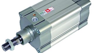 Pneumatikzylinder mit 125 mm Kolbendurchmesser, der bei 3 bar Luftdruck einen Kleinwagen 3 m hochheben kann. (Archiv: Vogel Business Media)