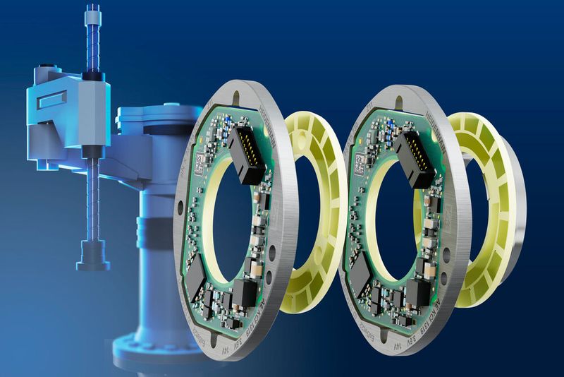Den induktiven Drehgeber KBI 1300 (Multiturn) hat Heidenhain speziell für kompakte Motoren in Robotern und weiteren Applikationen entwickelt.  (Bild: Heidenhain)
