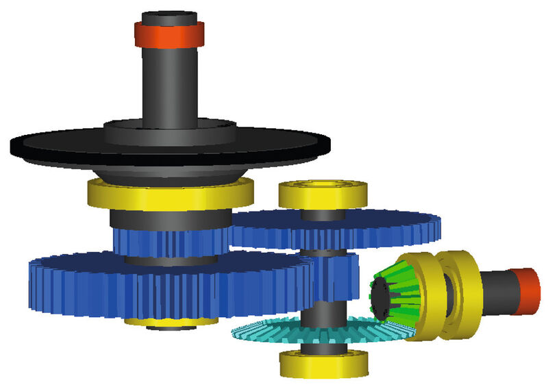 Bild 2: ORBIS-Maisschneidewerksgetriebe mit integriertem Freilauf. (Bild: Kisssoft)