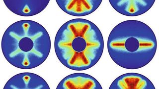 Schritte der Molekülrotation, aufgenommen mit nur wenigen Pikosekunden Abstand. (DESY, Evangelos Karamatskos)