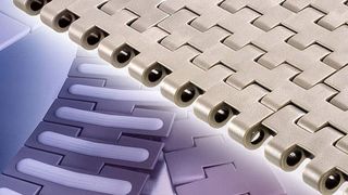 Kunststoff-Scharnierband- und Manschettenketten aus POM, die besonders bei hohen hygienischen Anforderungen in der Fördertechnik mehr Wirtschaftlichkeit versprechen. Bild: Du Pont (Archiv: Vogel Business Media)