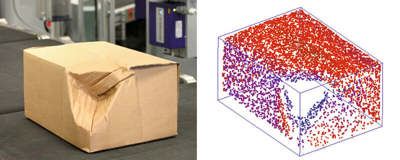 Vipac D2 prüft die Konturen eines Kartons, errechnet daraus das Volumen und erkennt Deformationen. (Bild: Vitronic)
