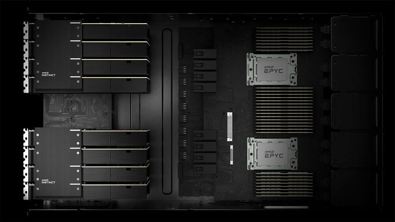 Northern Data hat mindestens 4366 Single-Socket-Server von Gigabyte geordert, die mit den Prozessoren „AMD Epyc 7402P“ ausgestattet sind sowie mit acht „M150“-GPUs.  (Bild: AMD)