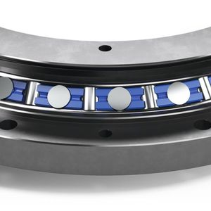 Kreuzweise Anordnung der Wälzkörper: hohe Belastungen können aus allen Richtungen aufgenommen werden.(Bild:  Franke)