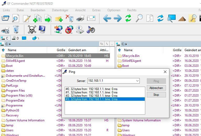 Auch Zusatz-Tools wie das Testen von Netzwerkverbindungen sind in EF Commander verfügbar. (Joos/EF Commander (Screenshot))