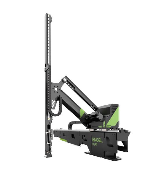 Premiere: Die innovative Kinematik des neuen Engel e-pic Roboters sei der Schlüssel für höchste Effizienz und Wirtschaftlichkeit bei einfachen Pick-and-Place-Anwendungen. Der neue Kleinroboter lässt sich besonders platzsparend in die erweiterte Schutzumhausung der Maschine integrieren, so Engel. (Bild: Engel)