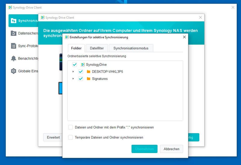 Die Synchronisierung zwischen NAS und Server kann sehr detailliert gesteuert werden. (Joos/Synology)