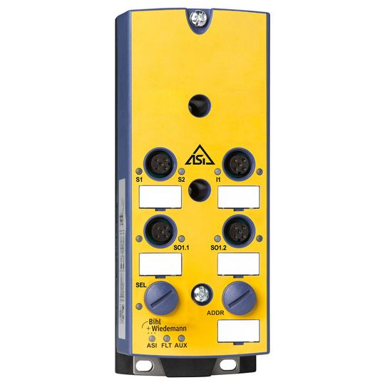 Das ASi Safety E/A Modul BWU4379 von Bihl+Wiedemann verfügt über einen sicheren Relaisausgang mit galvanisch getrennten Kontaktsätzen, einen zweikanaligen sicheren Eingang bis SIL3 / Kat. 4 für potentialfreie Kontakte sowie einen digitalen Eingang. (Bild:  Bihl+Wiedemann)