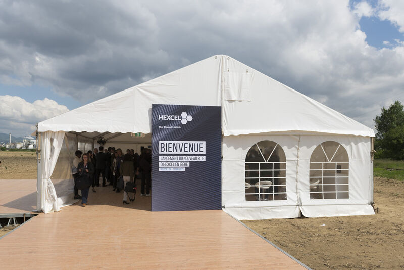 Tent at the Roussillon site, where new Hexcel carbon fiber plant will be buil (Picture: Hexcel)