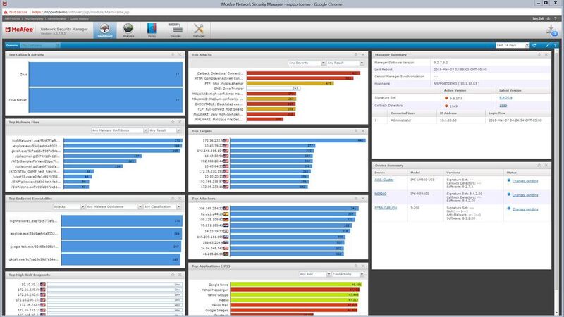 Das Dashboard des McAfee Network Security Managers. (McAfee)