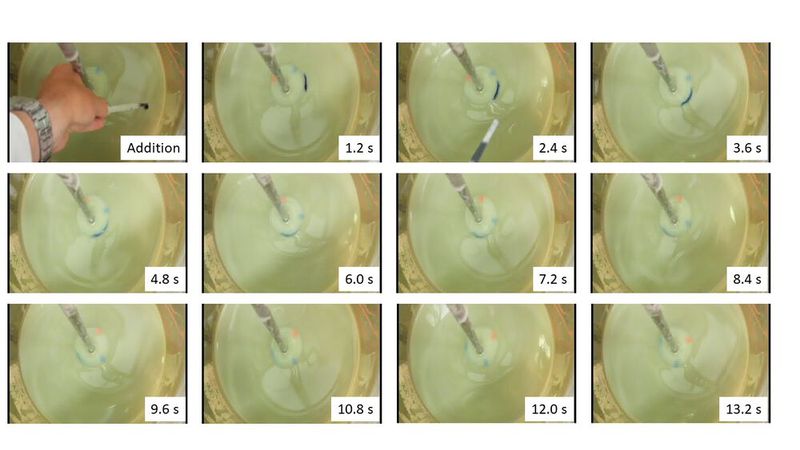 Figure 5: Movement of droplet over the first 12 s after the dye addition. (Source: Syngenta)