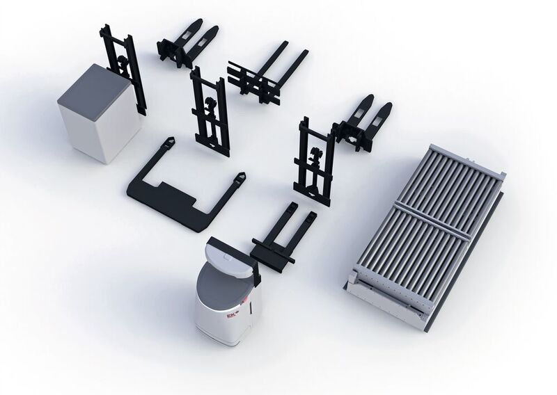 Das modulare FTS-System Vario Move besteht aus einer Antriebseinheit sowie verschiedenen Ausstattungsmöglichkeiten. (EK Automation)