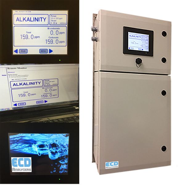 The advanced ECD CA900 Titration Analyzer features a choice of four different factory pre-set alkalinity calibration ranges: 0 to 50 ppm, 50 to 200 ppm, 200-1000 ppm, and 0 to>1000 ppm.  (Electro-Chemical Devices )