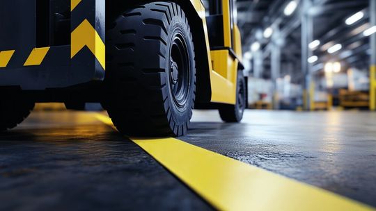 Die Basis der besonders langlebigen Bodenmarkierung Vector ist ein technischer Kunststoff mit hoher Elastizitätsgrenze.(Bild:  Orgatex)