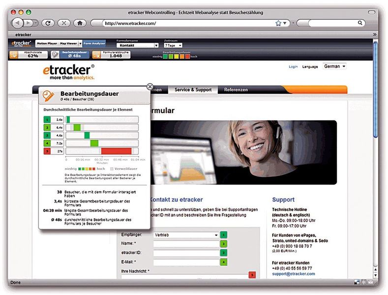 Mithilfe einer Tracking-Software kann auch das Verhalten der Website-Besucher in Registrierungs-, Bestell- und Kontaktformularen analysiert werden.  (Bild: Etracker)