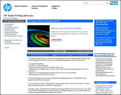 HP Smart Printing Services (SPS)  HP SPS sind maßgeschneiderte Lösungen für Ihr Unternehmen. HP SPS umfassen alles was Sie zum Drucken, Scannen, Kopieren und digitalem Versenden von Dokumenten brauchen: Hardware, Toner, Tinte, Wartung und weitere Services. Unsere zertifizierten Partner beraten Sie gerne und schnüren das passende Paket.  ()