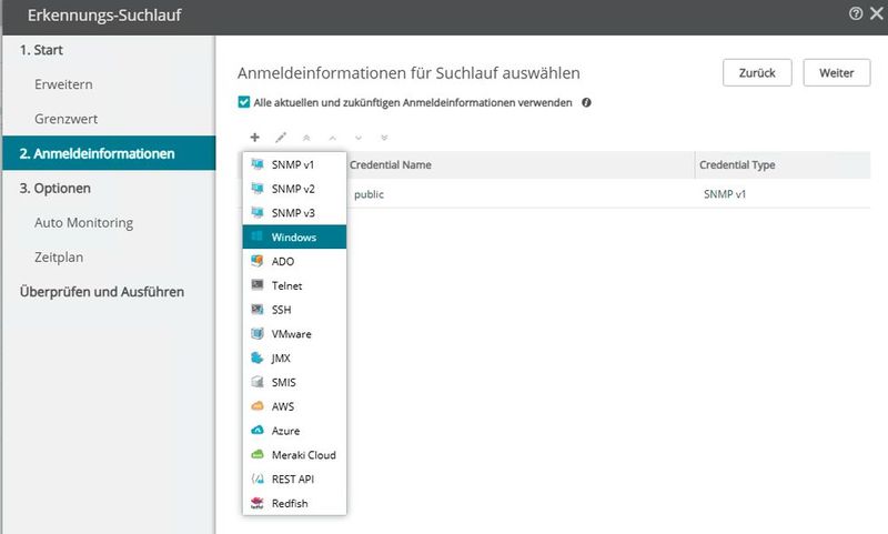 Hinterlegen der Anmeldeinformationen für die Anmeldung von WhatsUp an Geräten im Netzwerk. (Bild: Joos | Microsoft)