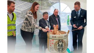 Die japanische Sakefass-Zeremonie „kagami-biraki“ ehrte die kulturellen Wurzeln der Yusen Logistics (Deutschland) GmbH und segnete das neue Logistikprojekt in Bottrop mit Wünschen für Erfolg und Wohlstand. Danach kam der traditionelle deutsche Spatenstich.  (Bild: Prologis)