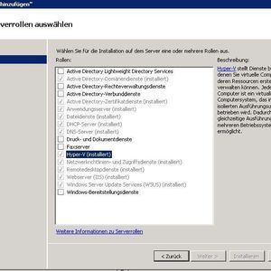 Abbildung 1: Hyper-V ist unter Windows Server 2008R2 eine Serverrolle. Die Installation mit anschließendem Bootvorgang dauert ein paar Minuten und erfolgt unproblematisch.