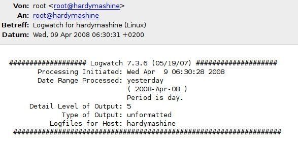 Logwatch stellt Logfiles per Mail zu, hier in Evolution auf Host „hardymashine“. (Archiv: Vogel Business Media)