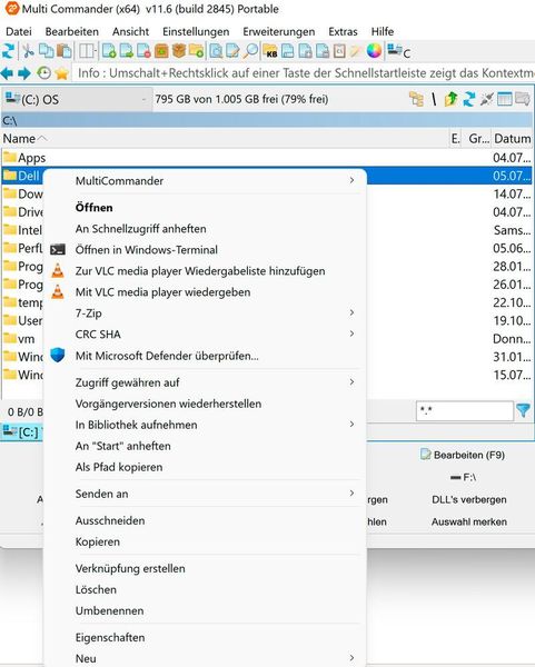 Das Kontextmenü steht auch in Multi Commander zur Verfügung. (Joos)