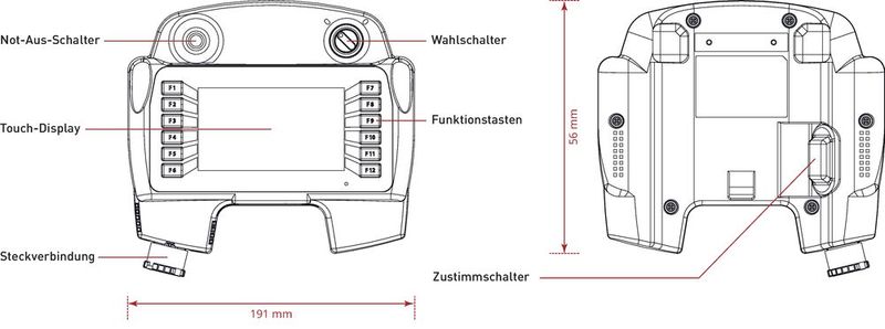 Kompaktes und ergonomisches Design – das Handbediengerät HG1P erlaubt auch  über längere Zeiträume ein ermüdungsfreies und sicheres Arbeiten. (Bild: Apem)