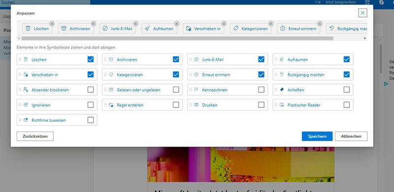 Anpassen der Ansicht in Outlook Web App. (Bild: Joos)