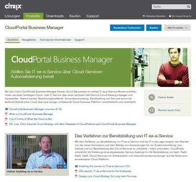 CloudPortal Business Manager von Citrix SystemsMit dem Citrix CloudPortal Business Manager können Cloud-Baumeister ein echtes IT-as-a-Service-Modell errichten, indem sie jeden beliebigen Cloud- oder IT-Service über einen zentralen Self-Service-Cloud-Katalog managen und bereitstellen.  ()
