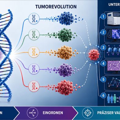 Der genetische Hintergrund begünstig unterschiedliche Wege der Tumorentwicklung. Genomische, transkriptomische und histopathologische Verfahren können helfen, diese Zusammenhänge zu untersuchen und prognostische sowie prädiktive Tests präziser zu validieren. (Bild: Guido Deußing, nach Aitken et al. Nature 2026)