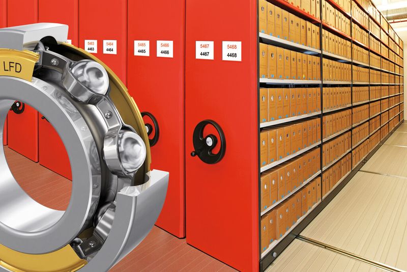 Bild 1: Die staubgeschützen Rillenkugellager sorgen in den Bodenführungen verfahrbarer Regalsysteme für eine Bedienung mit geringem Kraftaufwand. (Bild: LFD/Zambelli)