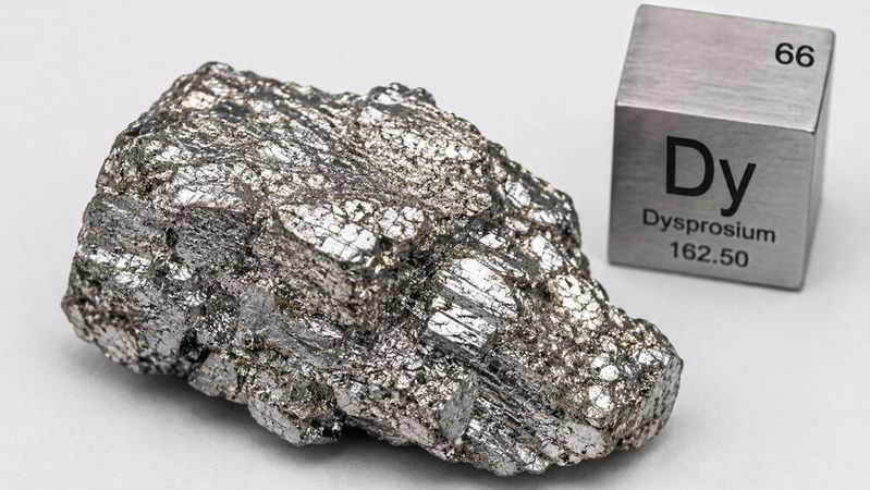 Dysprosium: Die schwere Seltene Erde wird unter anderem in Hochleistungs-Permanentmagneten eingesetzt, um deren Temperatur- und Entmagnetisierungsbeständigkeit zu erhöhen.(Bild:  Dall-E / KI-generiert)