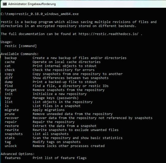 Restic als Backup-Programm in der Befehlszeile nutzen.(Bild:  Joos – Restic)