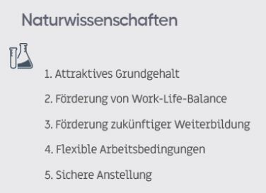Die Top 5 Eigenschaften von Young Professionals mit Studienabschluss im Bereich Naturwissenschaften im Jahr 2020. (Universum)