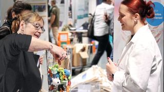 1 Am Empfang der LAB-SUPPLY können sich die Besucher für den LABORPRAXIS-Newsletter registrieren und ein Give-Away sichern, z. B. eine Plüschmikrobe. (Bild: VCG – Lüttmann)