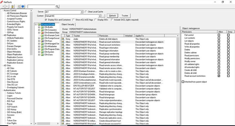 Auslesen von Berechtigungen aus Active Directory mit AD Permissions Browsers aus den NetTools. (Bild: NetTools / Joos)