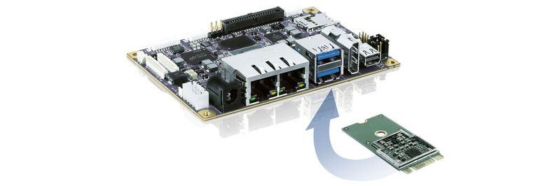Bild 1: Die KI-Plattform AI-pITX-100-GC besteht aus einem M.2-Modul mit dem Google-Coral-Beschleuniger-Chip für das Software-Ecosystem TensorFlow Lite auf einem 2,5“-pITX-Single-Board-Computer von Kontron mit einem NXP i.MX8M-Prozessor. Bild 1: Die KI-Plattform AI-pITX-100-GC besteht aus einem M.2-Modul mit dem Google-Coral-Beschleuniger-Chip für das Software-Ecosystem TensorFlow Lite auf einem 2,5“-pITX-Single-Board-Computer von Kontron mit einem NXP i.MX8M-Prozessor.