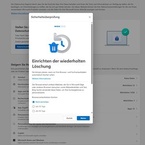 Die Datenschutzprüfung führt schrittweise durch sicherheitsrelevante Einstellungen und erlaubt die Konfiguration automatischer Löschintervalle für Aktivitätsdaten.(Bild:  Joos)