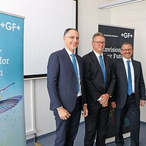 Antonio Faccio, Geschäftsführer Europa und Südamerika GF Machining Solutions, Pascal Boillat, President GF Machining Solutions und Christian Jung, Geschäftsführer der GF Machining Solutions GmbH.