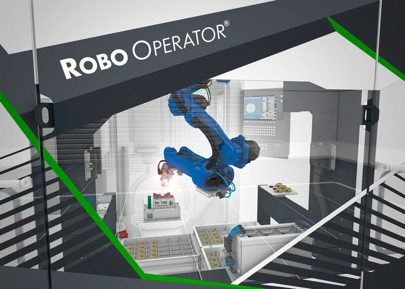 Der Robo Operator kann beispielsweise Werkzeugmaschinen be- und entladen, das Spannsystem steuern, entgraten oder ein Programm starten und beenden. (Industrie-Partner)