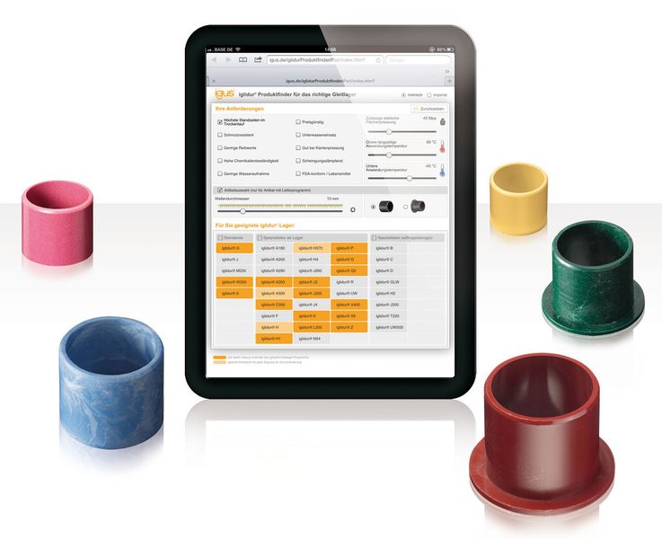 igus stellt eine neue iPad-Version des iglidur-Produktfinders vor.  (Bild: igus)