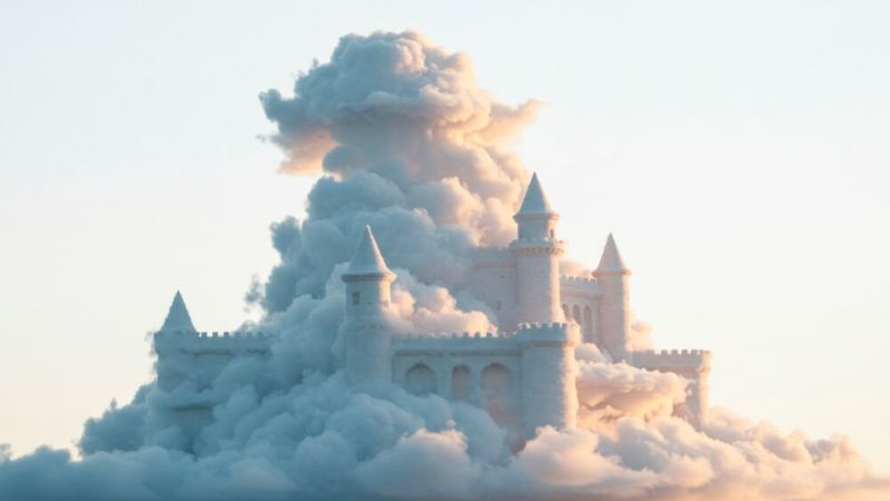 Das vermeintliche Wolkenschloss entpuppt sich für viele Anwenderunternehmen eher als Wolkenkuckuksheim, allerdings mit Unterhaltskosten wie für ein Schloss. Sie hängen in der Luft; doch ein Komplettausstieg kann einen tiefen Fall bedeuten. (Bild: ©  salahudin - stock.adobe.com / KI-generiert)